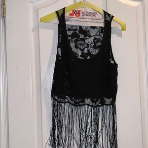 PRICE DROP Black Fringe Lace Crop Top